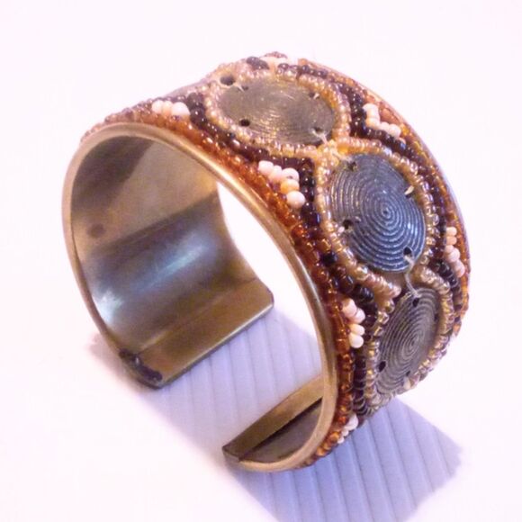 Boho Inspired Beaded Brass Cuff Bracelet - Picture 3 of 5